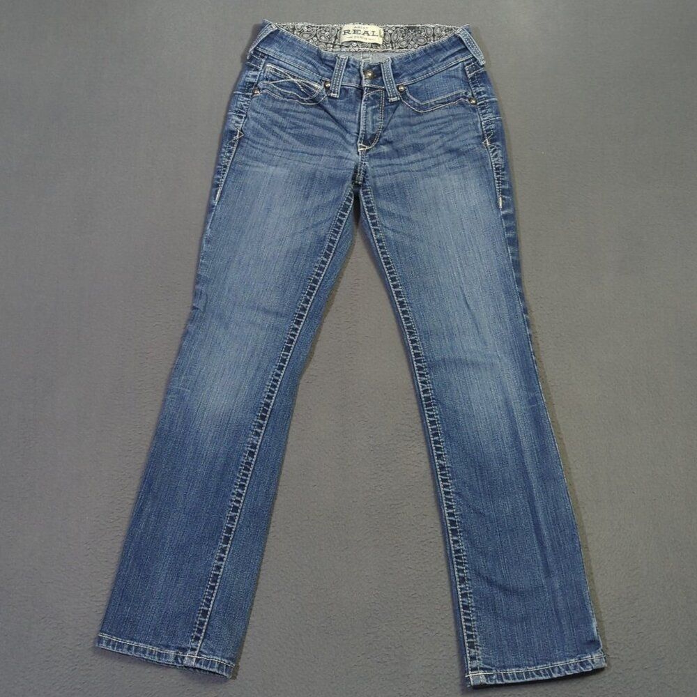 Ariat Jeans Women's 27S Blue R.E.A.L. Mid Rise Icon Stackable Straight Leg Denim